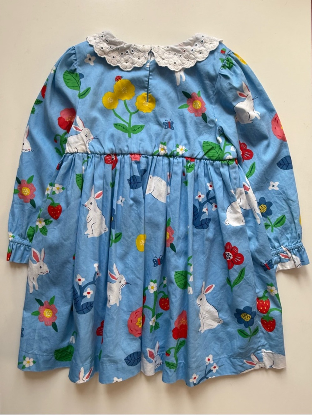 Mini Boden Girls Blue Bunny Broderie-Collared Dress - Size 5-6Y - Picture 8 of 13